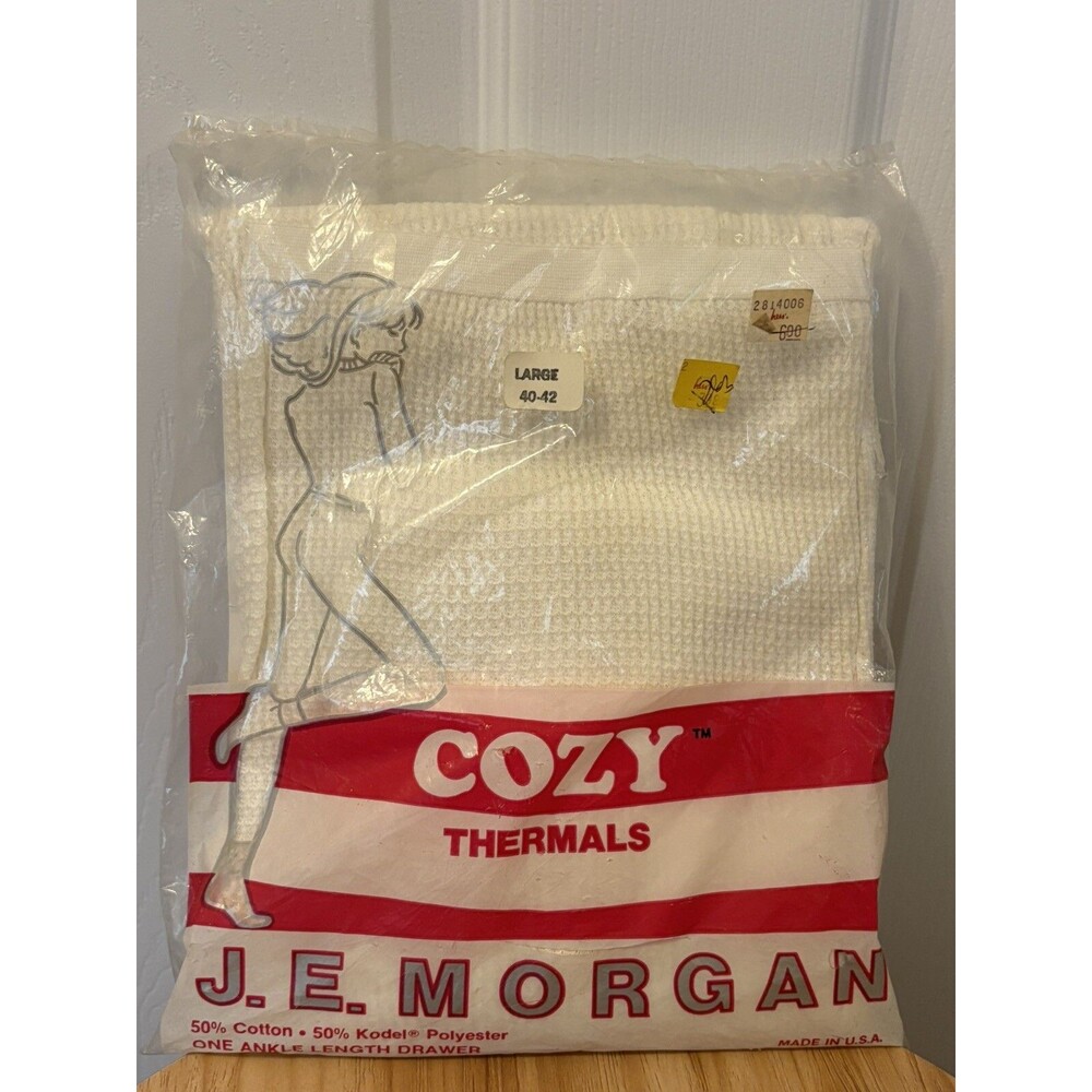 Vintage Womens JE MORGAN Thermal Ankle Length Drawers Pants White Large 40-42